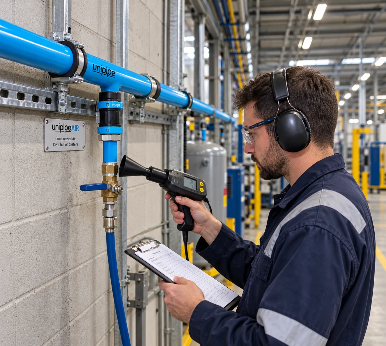 Ultrasonic leak survey · UnipipeAIR distribution piping